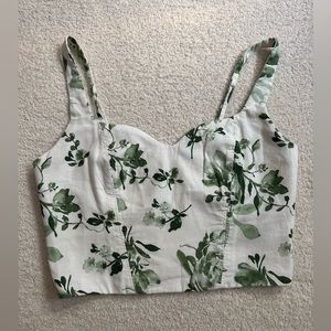 Abercrombie green white floral crop smocked top, size Medium